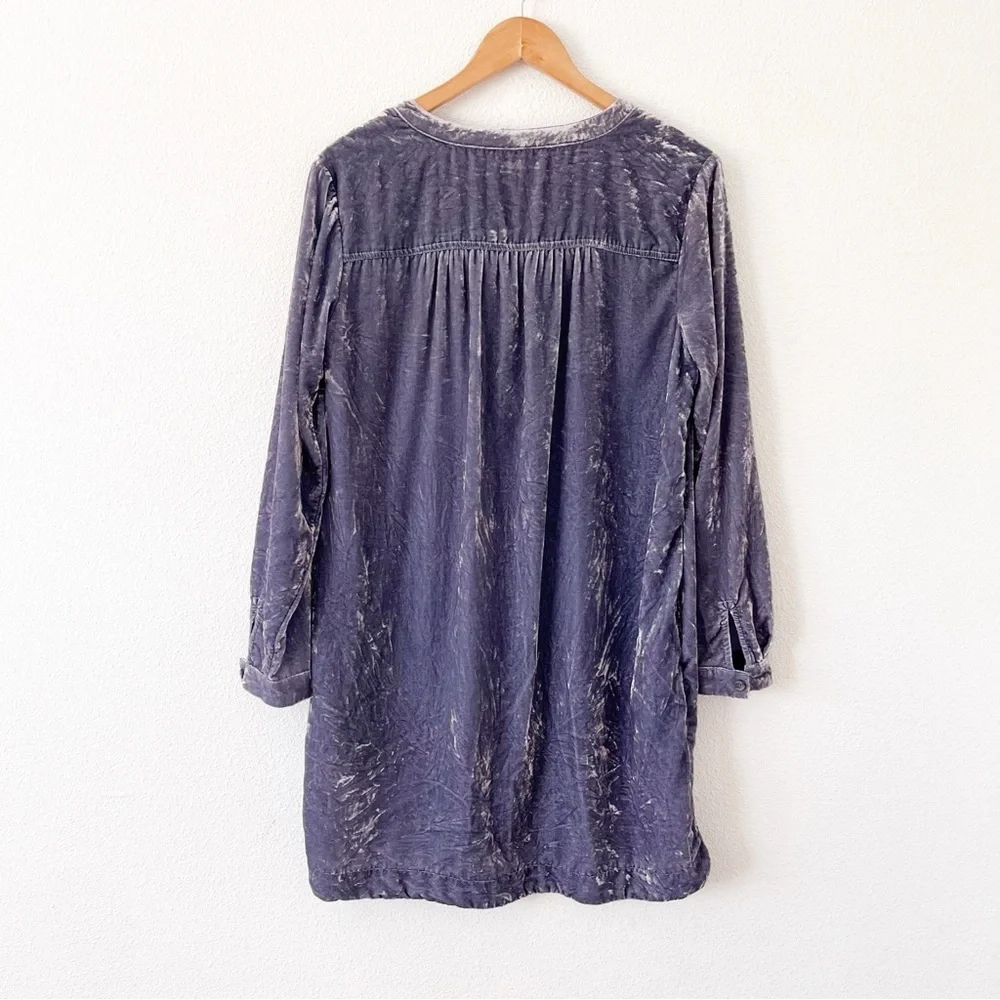 Anthropologie Melody Velvet Tunic Dusty Blue Oversized Boho Mini Dress